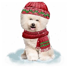 White Bichon Frise Santa Xmas T- Shirt Red Winter Hat Scarf Christmas Cap White Bichon Frise  Santa Wooden Puzzle Square by ZUXUMI