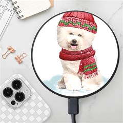 White Bichon Frise Santa Xmas T- Shirt Red Winter Hat Scarf Christmas Cap White Bichon Frise  Santa Wireless Fast Charger(black) by ZUXUMI