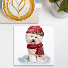 White Bichon Frise Santa Xmas T- Shirt Red Winter Hat Scarf Christmas Cap White Bichon Frise  Santa Uv Print Square Tile Coaster  by ZUXUMI