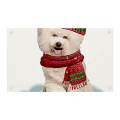 White Bichon Frise Santa Xmas T- Shirt Red Winter Hat Scarf Christmas Cap White Bichon Frise  Santa Banner And Sign 5  X 3  by ZUXUMI