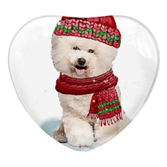 White Bichon Frise Santa Xmas T- Shirt Red Winter Hat Scarf Christmas Cap White Bichon Frise  Santa Heart Glass Fridge Magnet (4 Pack) by ZUXUMI