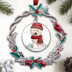 White Bichon Frise Santa Xmas T- Shirt Red Winter Hat Scarf Christmas Cap White Bichon Frise  Santa Metal X mas Wreath Holly Leaf Ornament by ZUXUMI