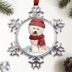 White Bichon Frise Santa Xmas T- Shirt Red Winter Hat Scarf Christmas Cap White Bichon Frise  Santa Metal Large Snowflake Ornament by ZUXUMI