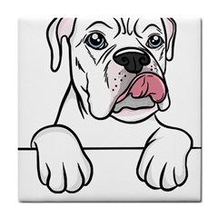 White Boxer Dog T- Shirt White Blue Eyed Boxer T- Shirt Tile Coaster by ZUXUMI