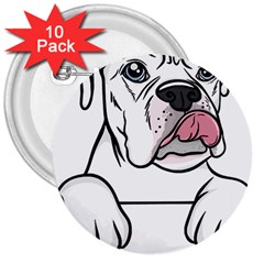 White Boxer Dog T- Shirt White Blue Eyed Boxer T- Shirt 3  Buttons (10 Pack) 