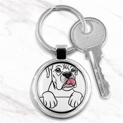 White Boxer Dog T- Shirt White Blue Eyed Boxer T- Shirt Key Chain (round) by ZUXUMI