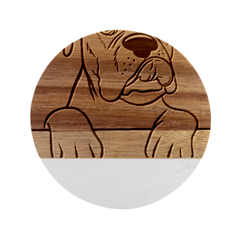 White Boxer Dog T- Shirt White Blue Eyed Boxer T- Shirt Marble Wood Coaster (round)