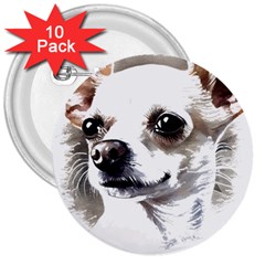 White Chihuahua T- Shirt White And Tan Chihuahua Portrait Watercolor Style T- Shirt 3  Buttons (10 Pack)  by ZUXUMI