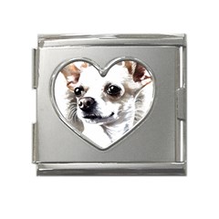 White Chihuahua T- Shirt White And Tan Chihuahua Portrait Watercolor Style T- Shirt Mega Link Heart Italian Charm (18mm) by ZUXUMI