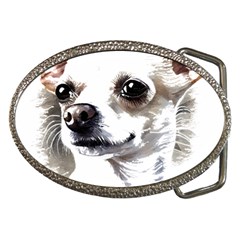 White Chihuahua T- Shirt White And Tan Chihuahua Portrait Watercolor Style T- Shirt Belt Buckles by ZUXUMI