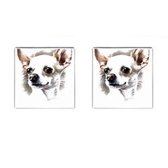 White Chihuahua T- Shirt White And Tan Chihuahua Portrait Watercolor Style T- Shirt Cufflinks (square) by ZUXUMI