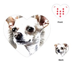 White Chihuahua T- Shirt White And Tan Chihuahua Portrait Watercolor Style T- Shirt Playing Cards Single Design (heart) by ZUXUMI