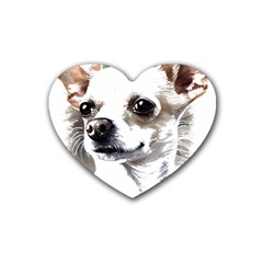 White Chihuahua T- Shirt White And Tan Chihuahua Portrait Watercolor Style T- Shirt Rubber Coaster (heart) by ZUXUMI