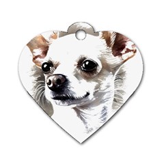 White Chihuahua T- Shirt White And Tan Chihuahua Portrait Watercolor Style T- Shirt Dog Tag Heart (two Sides) by ZUXUMI