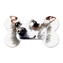 White Chihuahua T- Shirt White And Tan Chihuahua Portrait Watercolor Style T- Shirt Dog Tag Bone (two Sides) by ZUXUMI