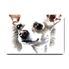 White Chihuahua T- Shirt White And Tan Chihuahua Portrait Watercolor Style T- Shirt Small Doormat by ZUXUMI