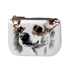 White Chihuahua T- Shirt White And Tan Chihuahua Portrait Watercolor Style T- Shirt Mini Coin Purse by ZUXUMI