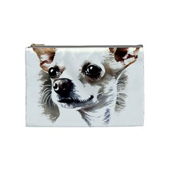 White Chihuahua T- Shirt White And Tan Chihuahua Portrait Watercolor Style T- Shirt Cosmetic Bag (medium) by ZUXUMI