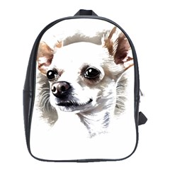 White Chihuahua T- Shirt White And Tan Chihuahua Portrait Watercolor Style T- Shirt School Bag (large) by ZUXUMI