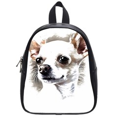 White Chihuahua T- Shirt White And Tan Chihuahua Portrait Watercolor Style T- Shirt School Bag (small) by ZUXUMI