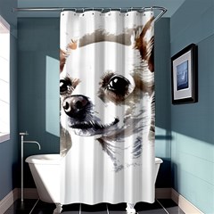 White Chihuahua T- Shirt White And Tan Chihuahua Portrait Watercolor Style T- Shirt Shower Curtain 36  X 72  (stall)  by ZUXUMI