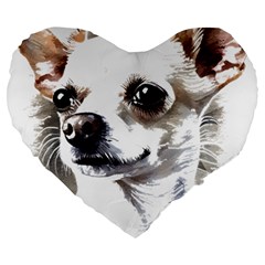 White Chihuahua T- Shirt White And Tan Chihuahua Portrait Watercolor Style T- Shirt Large 19  Premium Heart Shape Cushions by ZUXUMI