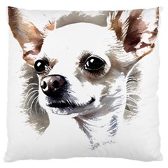 White Chihuahua T- Shirt White And Tan Chihuahua Portrait Watercolor Style T- Shirt Large Premium Plush Fleece Cushion Case (two Sides) by ZUXUMI