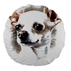 White Chihuahua T- Shirt White And Tan Chihuahua Portrait Watercolor Style T- Shirt Large 18  Premium Flano Round Cushions by ZUXUMI