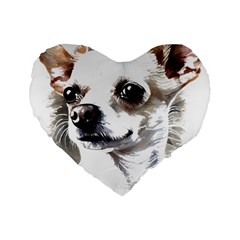 White Chihuahua T- Shirt White And Tan Chihuahua Portrait Watercolor Style T- Shirt Standard 16  Premium Flano Heart Shape Cushions by ZUXUMI