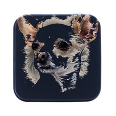 White Chihuahua T- Shirt White And Tan Chihuahua Portrait Watercolor Style T- Shirt Square Metal Box (black) by ZUXUMI