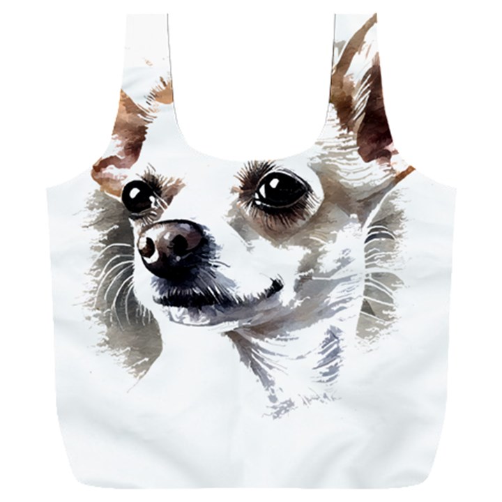 White Chihuahua T- Shirt White And Tan Chihuahua Portrait Watercolor Style T- Shirt Full Print Recycle Bag (XXXL)