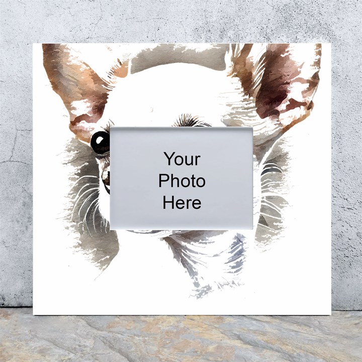 White Chihuahua T- Shirt White And Tan Chihuahua Portrait Watercolor Style T- Shirt White Wall Photo Frame 5  x 7 