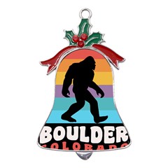 Boulder T- Shirt Boulder Colorado Bigfoot Sasquatch Hiking Camping T- Shirt Metal Holly Leaf Bell Ornament by JamesGoode