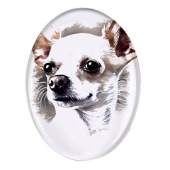 White Chihuahua T- Shirt White And Tan Chihuahua Portrait Watercolor Style T- Shirt Oval Glass Fridge Magnet (4 Pack) by ZUXUMI