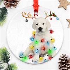 White Labrador Dog Snow Reindeer Santa T- Shirt White Labrador  Dog Snow Reindeer Santa Hat Christma Ornament (round) by ZUXUMI