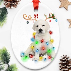 White Labrador Dog Snow Reindeer Santa T- Shirt White Labrador  Dog Snow Reindeer Santa Hat Christma Ornament (oval) by ZUXUMI