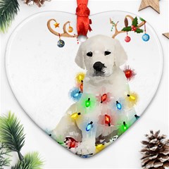 White Labrador Dog Snow Reindeer Santa T- Shirt White Labrador  Dog Snow Reindeer Santa Hat Christma Ornament (heart) by ZUXUMI