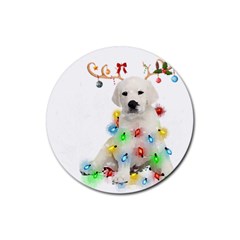 White Labrador Dog Snow Reindeer Santa T- Shirt White Labrador  Dog Snow Reindeer Santa Hat Christma Rubber Coaster (round) by ZUXUMI