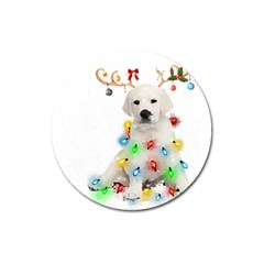 White Labrador Dog Snow Reindeer Santa T- Shirt White Labrador  Dog Snow Reindeer Santa Hat Christma Magnet 3  (round) by ZUXUMI