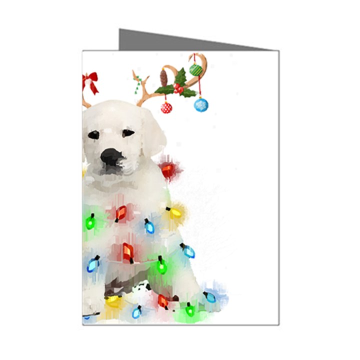 White Labrador Dog Snow Reindeer Santa T- Shirt White Labrador  Dog Snow Reindeer Santa Hat Christma Mini Greeting Cards (Pkg of 8)