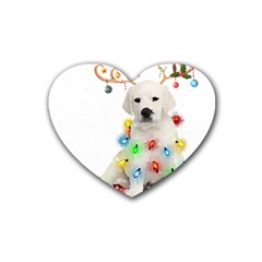 White Labrador Dog Snow Reindeer Santa T- Shirt White Labrador  Dog Snow Reindeer Santa Hat Christma Rubber Heart Coaster (4 Pack) by ZUXUMI