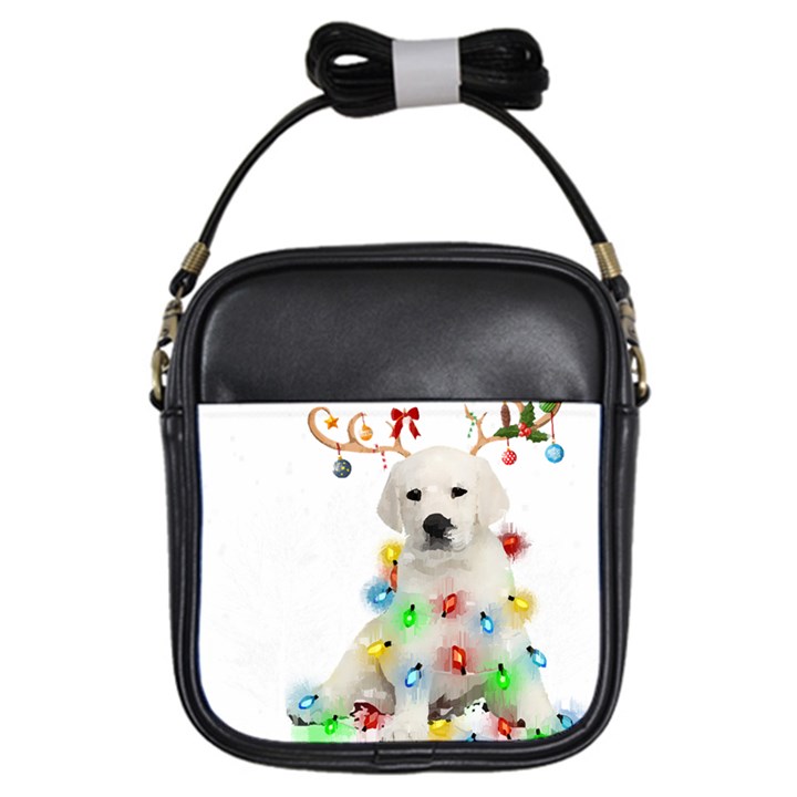 White Labrador Dog Snow Reindeer Santa T- Shirt White Labrador  Dog Snow Reindeer Santa Hat Christma Girls Sling Bag