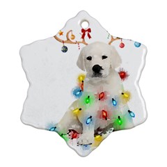 White Labrador Dog Snow Reindeer Santa T- Shirt White Labrador  Dog Snow Reindeer Santa Hat Christma Ornament (snowflake) by ZUXUMI