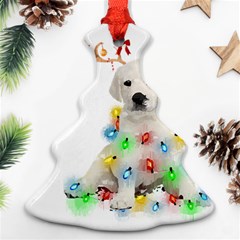 White Labrador Dog Snow Reindeer Santa T- Shirt White Labrador  Dog Snow Reindeer Santa Hat Christma Christmas Tree Ornament (two Sides) by ZUXUMI