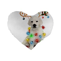 White Labrador Dog Snow Reindeer Santa T- Shirt White Labrador  Dog Snow Reindeer Santa Hat Christma Standard 16  Premium Heart Shape Cushions by ZUXUMI