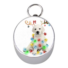 White Labrador Dog Snow Reindeer Santa T- Shirt White Labrador  Dog Snow Reindeer Santa Hat Christma Mini Silver Compasses by ZUXUMI