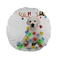 White Labrador Dog Snow Reindeer Santa T- Shirt White Labrador  Dog Snow Reindeer Santa Hat Christma Standard 15  Premium Flano Round Cushions by ZUXUMI