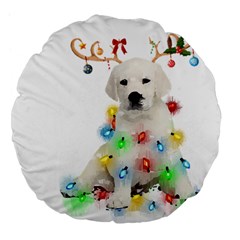 White Labrador Dog Snow Reindeer Santa T- Shirt White Labrador  Dog Snow Reindeer Santa Hat Christma Large 18  Premium Flano Round Cushions by ZUXUMI