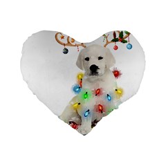 White Labrador Dog Snow Reindeer Santa T- Shirt White Labrador  Dog Snow Reindeer Santa Hat Christma Standard 16  Premium Flano Heart Shape Cushions by ZUXUMI