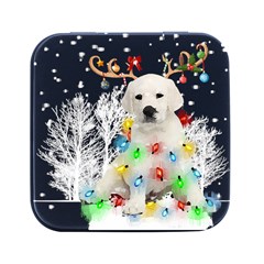 White Labrador Dog Snow Reindeer Santa T- Shirt White Labrador  Dog Snow Reindeer Santa Hat Christma Square Metal Box (black) by ZUXUMI